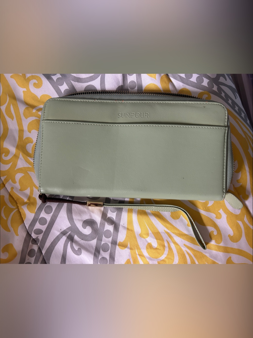 SUNPOUR Zip-Around Wallet — Sage Green with Wristlet
